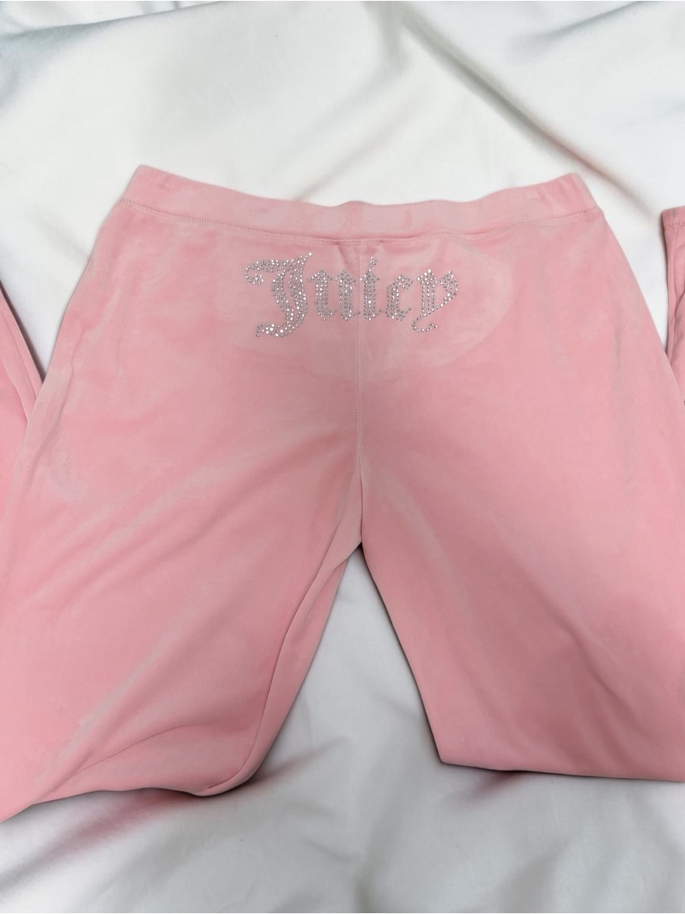 Viral Juicy Couture Pink Velour Rhinestone Logo Pants Y2K inspired